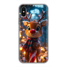 Яркий чехол для iPhone X с Зимними Оленятами – Олень в шарфе