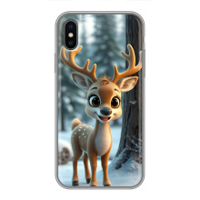 Яркий чехол для iPhone X с Зимними Оленятами – Оленёнок в лесу