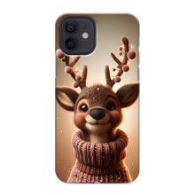 Яркий чехол для iPhone 12 mini с Зимними Оленятами (Олень в свитере)