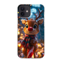 Яркий чехол для iPhone 12 mini с Зимними Оленятами (Олень в шарфе)