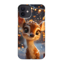 Яркий чехол для iPhone 12 mini с Зимними Оленятами (Оленёнок среди гирлянд)