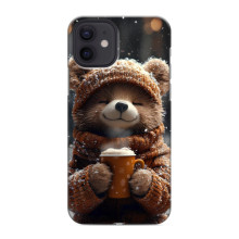 Печатный чехол «Зверята с кофе» для iPhone 12 mini – Мишка с кофе