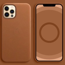 Шкіряний чохол Leather Case (AAA) with MagSafe and Animation для Apple iPhone 12 Pro Max (6.7") – Saddle Brown