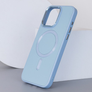Шкіряний чохол Bonbon Leather Metal Style with MagSafe для Apple iPhone 12 Pro Max (6.7") (Блакитний)