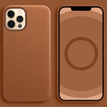 Шкіряний чохол Leather Case (AAA) with MagSafe and Animation для Apple iPhone 12 Pro / 12 (6.1") – Коричневий