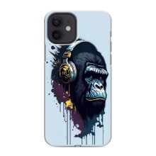 Чехол с Обезьянами iPhone 12 - (AlphaPrint) (Горилла в наушниках)