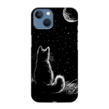 Чехол с принтом для iPhone 13 Mini (AlphaPrint) Модные коты – Котик и луна