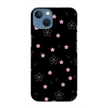 Чехол с розовым рисунком для iPhone 13 Mini (Розовые цветы на черном)