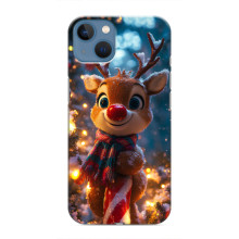 Яркий чехол для iPhone 13 Mini с Зимними Оленятами (Олень в шарфе)