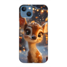 Яркий чехол для iPhone 13 Mini с Зимними Оленятами (Оленёнок среди гирлянд)