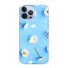 Чехол с Цветами для iPhone 13 Pro Max (ромашки на голубом)