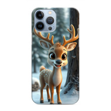 Яркий чехол для iPhone 13 Pro Max с Зимними Оленятами – Оленёнок в лесу
