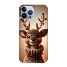 Яркий чехол для iPhone 13 Pro с Зимними Оленятами – Олень в свитере