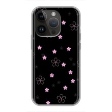 Чехол с розовым рисунком для iPhone 14 Pro Max (Розовые цветы на черном)