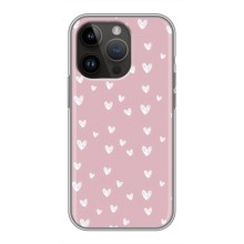 Чехол с розовым рисунком для iPhone 14 Pro Max (Сердечки на розовом)