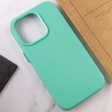 Кожаный чехол Leather Case (AA Plus) with MagSafe для Apple iPhone 14 Pro (6.1") – Небесно голубой
