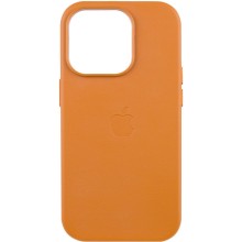 Кожаный чехол Leather Case (AAA) with MagSafe and Animation для Apple iPhone 14 Pro (6.1") (Горчичный)