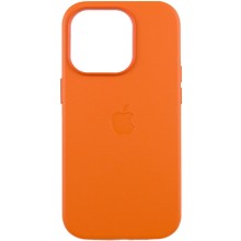 Кожаный чехол Leather Case (AAA) with MagSafe and Animation для Apple iPhone 14 Pro (6.1") (Оранжевый)