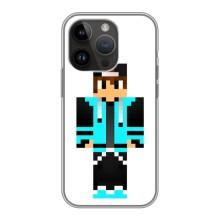 Чохли для iPhone 14 Pro (Персонажі МайнКрафт) (Хлопчик у блакитному)
