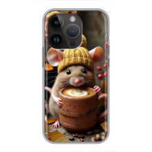 Друкований чохол 'Звірята з кавою' для iPhone 14 Pro (Мишка з кавою)