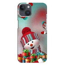 Чехлы на Новый Год iPhone 14 (Снеговик в шапке)