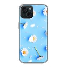Чехол с Цветами для iPhone 14 (ромашки на голубом)