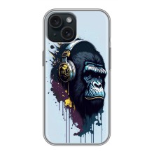 Чехол с Обезьянами iPhone 14 - (AlphaPrint) (Горилла в наушниках)