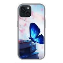 Силиконовый бампер с картинкой животных для iPhone 14 (Бабочка синяя)