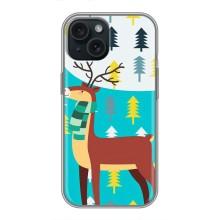 Силиконовый бампер с картинкой животных для iPhone 14 (Олень с шарфом)