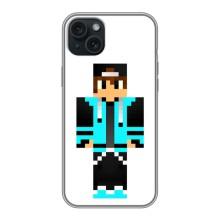 Чехлы для iPhone 14 Plus (Персонажи Майн Крафт) – Мальчик в голубом