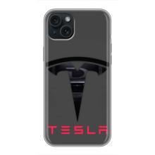 Силиконовый бампер с картинкой машины на iPhone 14 Plus (Logo TESLA)