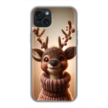 Яркий чехол для iPhone 14 Plus с Зимними Оленятами – Олень в свитере