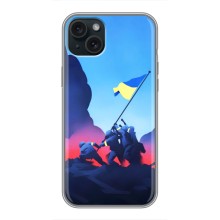 Чехол с украинским воином на iPhone 15 Plus – Украинский прапор