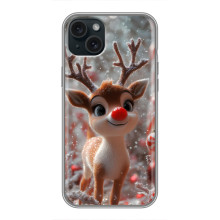 Яркий чехол для iPhone 15 Plus с Зимними Оленятами