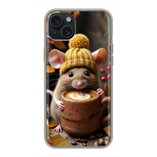 Друкований чохол 'Звірята з кавою' для iPhone 15 Plus – Мишка з кавою