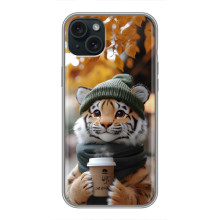 Друкований чохол 'Звірята з кавою' для iPhone 15 Plus – Тигр з кавою