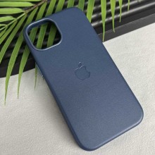 Кожаный чехол Leather Case (AAA) with MagSafe and Animation для Apple iPhone 15 Pro Max (6.7") – Голубой