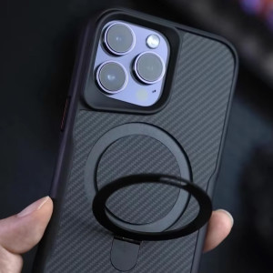TPU+PC чехол Metal Buttons with MagSafe Carbon Ring для Apple iPhone 15 Pro Max (6.7") – Черный