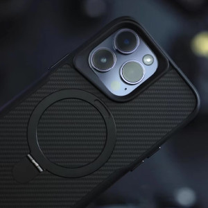 TPU+PC чехол Metal Buttons with MagSafe Carbon Ring для Apple iPhone 15 Pro Max (6.7") – Черный