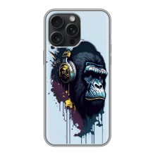 Чехол с Обезьянами iPhone 15 Pro Max - (AlphaPrint) (Горилла в наушниках)