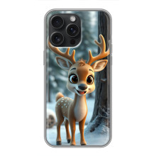 Яркий чехол для iPhone 15 Pro Max с Зимними Оленятами – Оленёнок в лесу