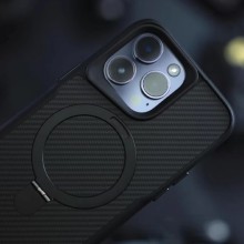 TPU+PC чехол Metal Buttons with MagSafe Carbon Ring для Apple iPhone 15 Pro (6.1") – Черный