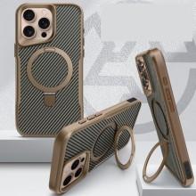TPU+PC чохол Metal Buttons with MagSafe Carbon Ring для Apple iPhone 15 Pro (6.1") – Золотий
