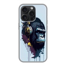 Чехол с Обезьянами iPhone 15 Pro - (AlphaPrint) (Горилла в наушниках)