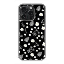 Чехлы с тематикой "ЦВЕТЫ" на iPhone 15 Pro (цветение на чорном)