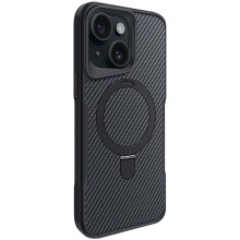 TPU+PC чехол Metal Buttons with MagSafe Carbon Ring для Apple iPhone 15 (6.1") – Черный