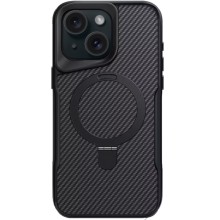 TPU+PC чехол Metal Buttons with MagSafe Carbon Ring для Apple iPhone 15 (6.1") – Черный