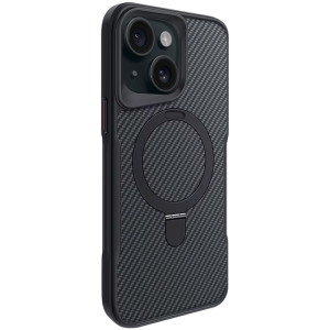 TPU+PC чехол Metal Buttons with Magnetic Fit Carbon Ring для Apple iPhone 15 (6.1") (Черный)