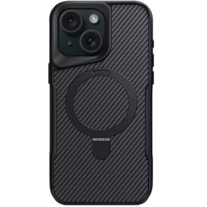 TPU+PC чехол Metal Buttons with Magnetic Fit Carbon Ring для Apple iPhone 15 (6.1") – Черный