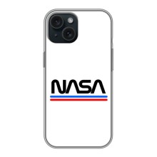 Силиконовый бампер с принтом "Наса" на iPhone 15 (NASA на белом фоне)